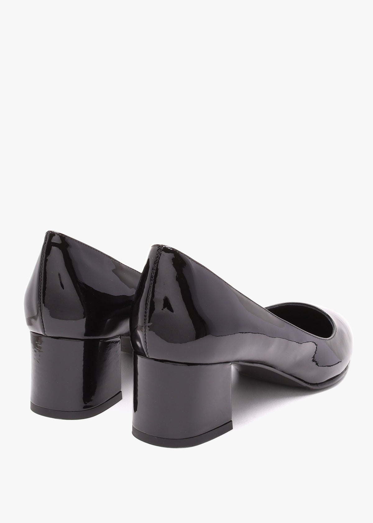 Black Patent Leather Block Heel Court Shoes
