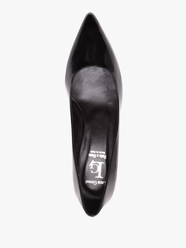 Black Patent Leather Block Heel Court Shoes