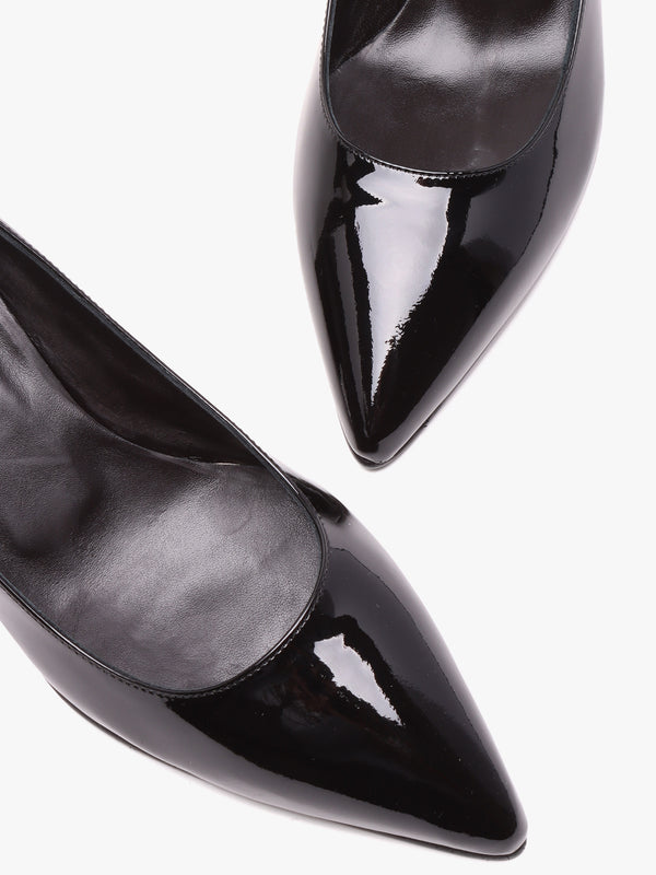 Black Patent Leather Block Heel Court Shoes