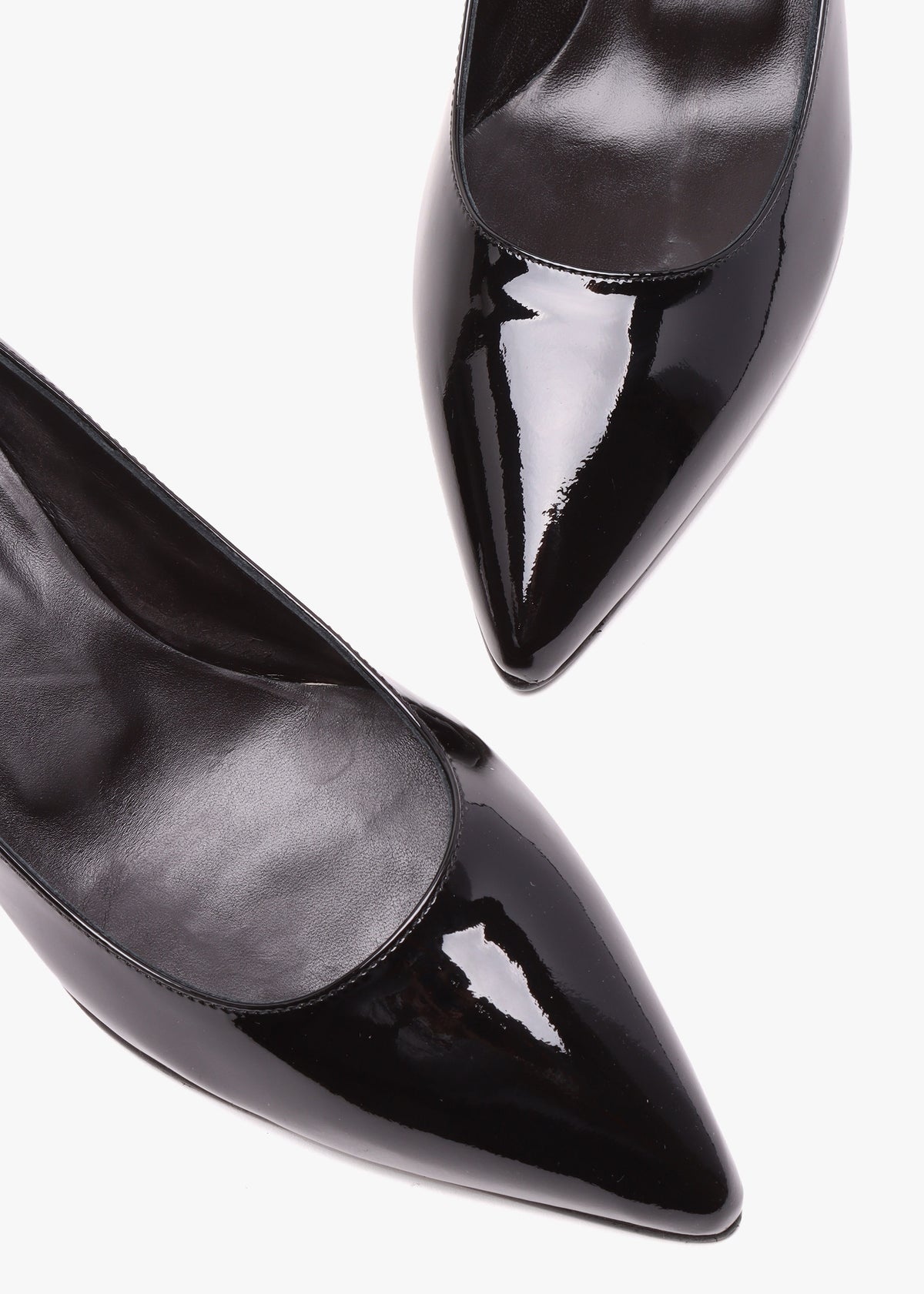 Black Patent Leather Block Heel Court Shoes