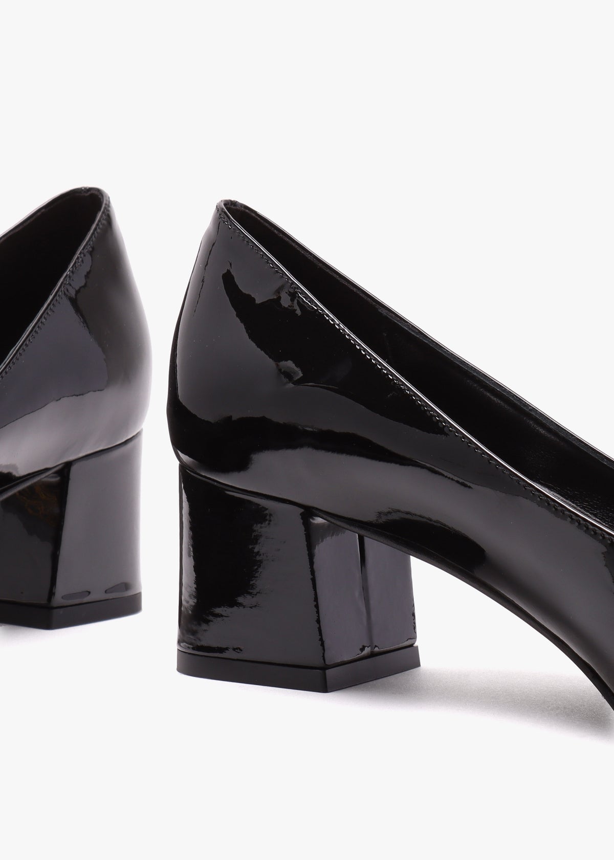 Black Patent Leather Block Heel Court Shoes