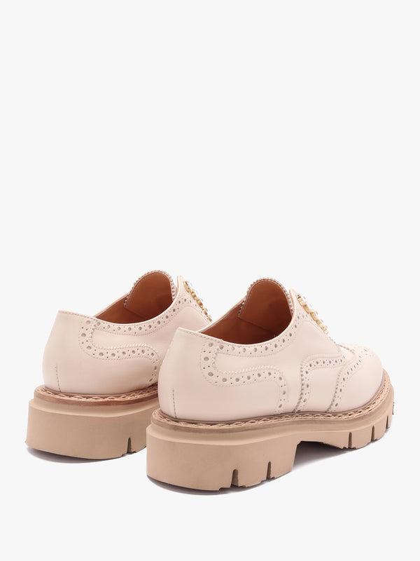 Cream Leather Embellished Laceless Brogues