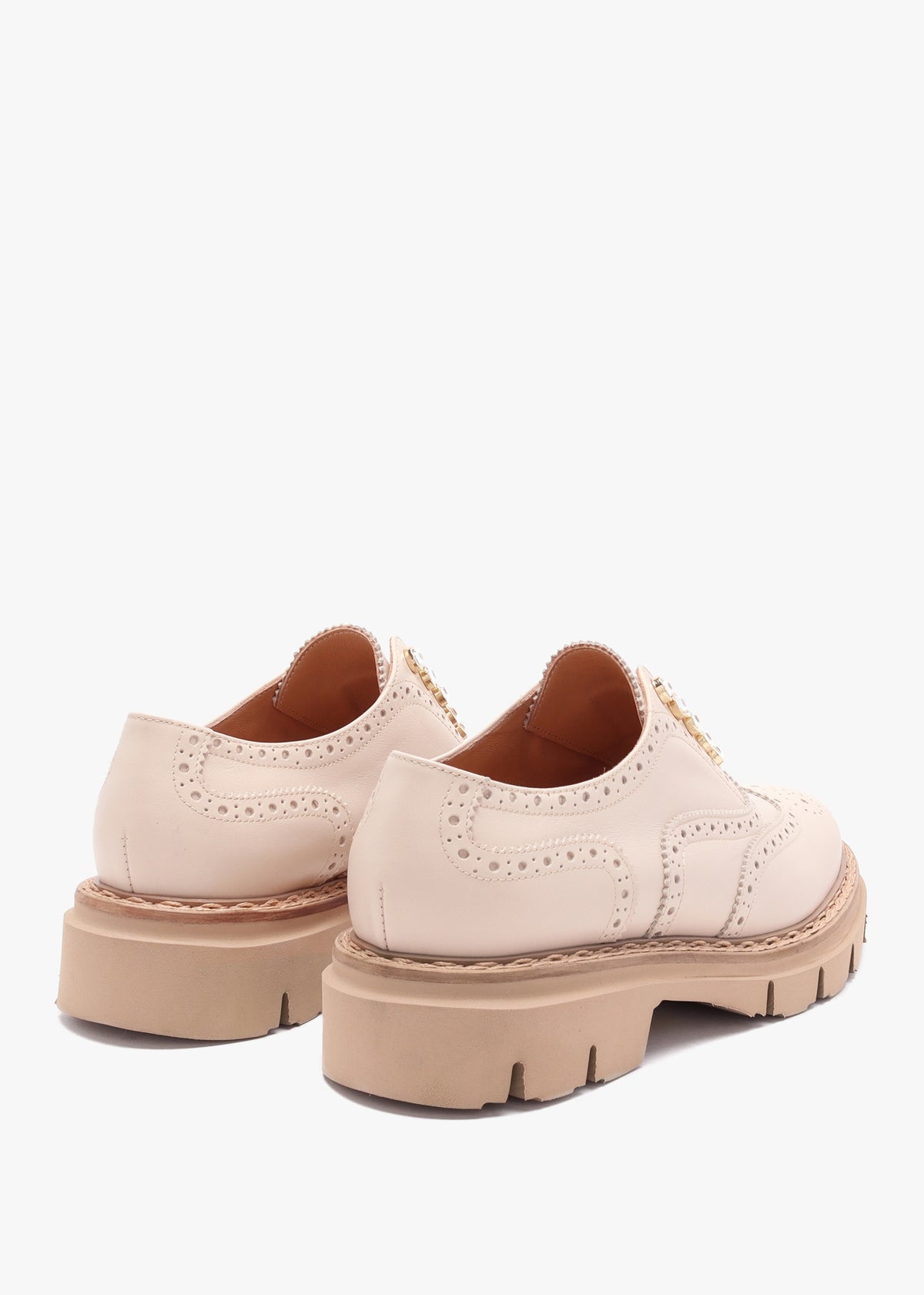 Cream Leather Embellished Laceless Brogues