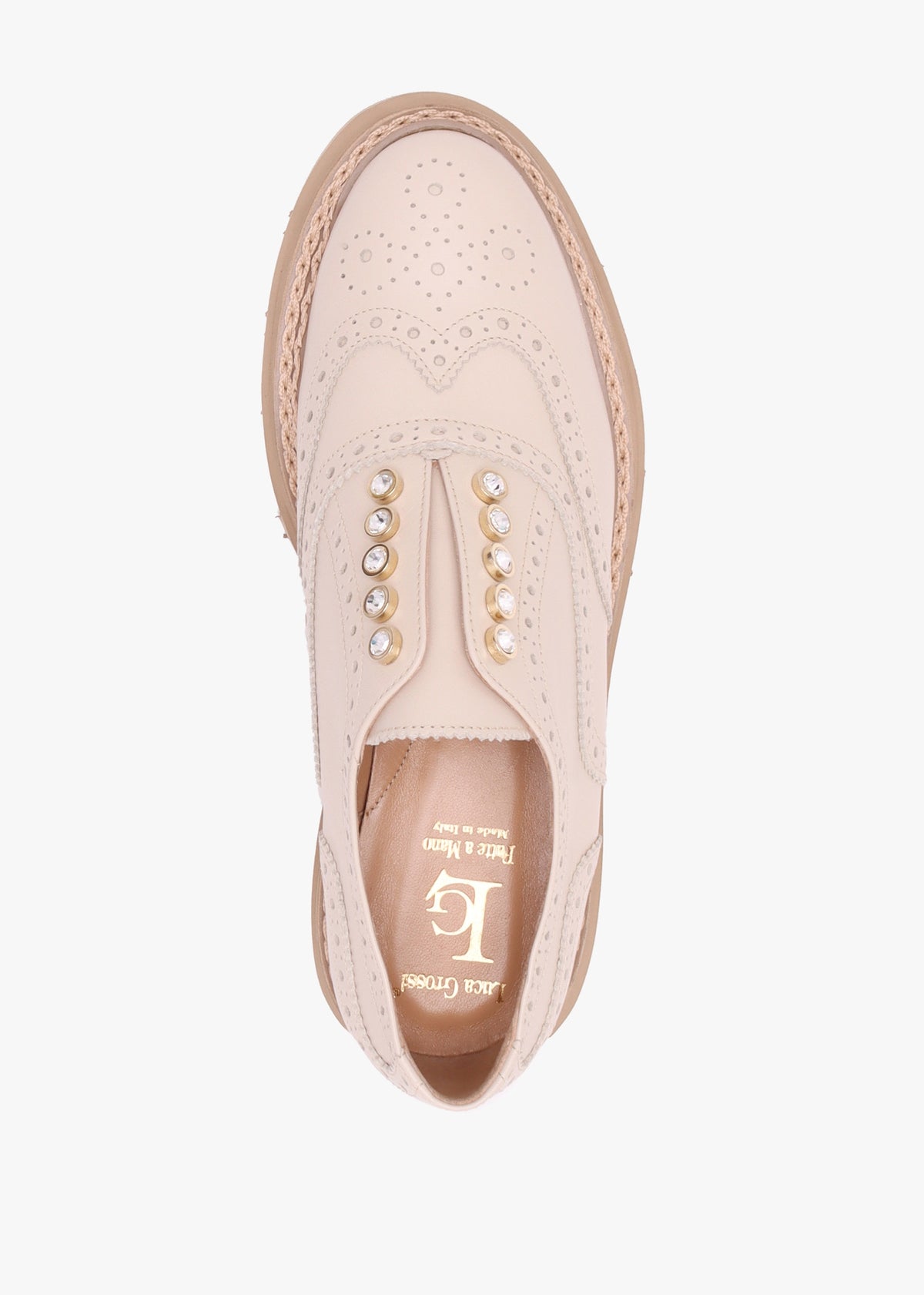 Cream Leather Embellished Laceless Brogues