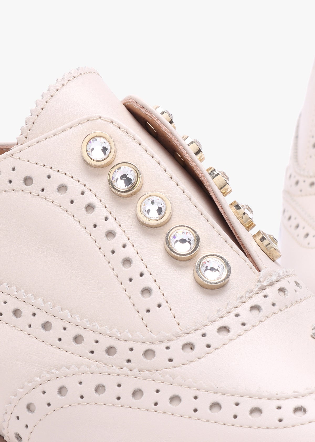 Cream Leather Embellished Laceless Brogues