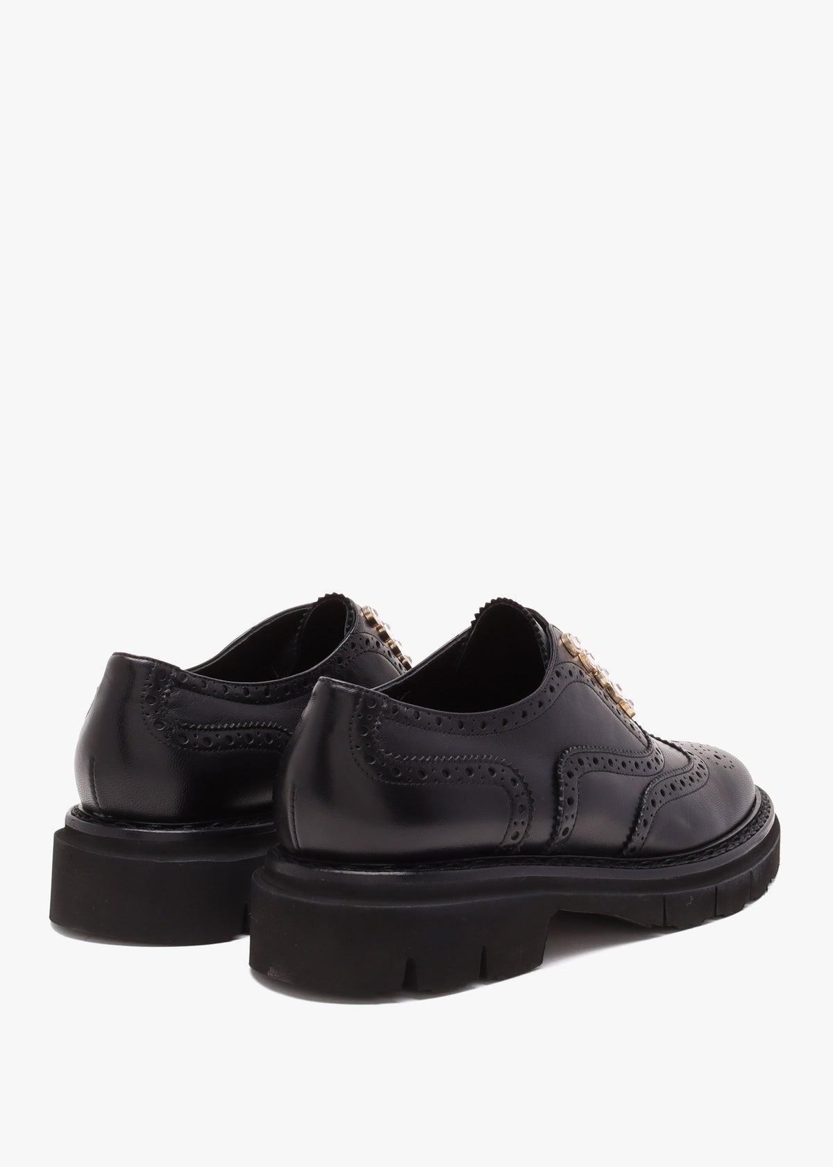 Black Leather Embellished Laceless Brogues