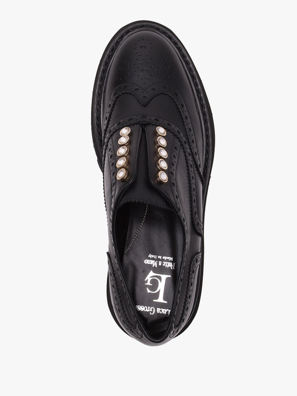 Black Leather Embellished Laceless Brogues