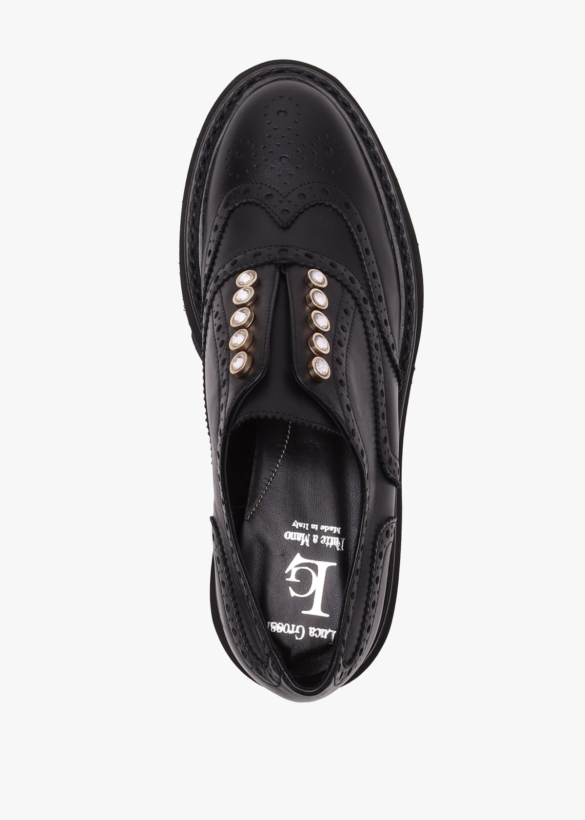 Black Leather Embellished Laceless Brogues