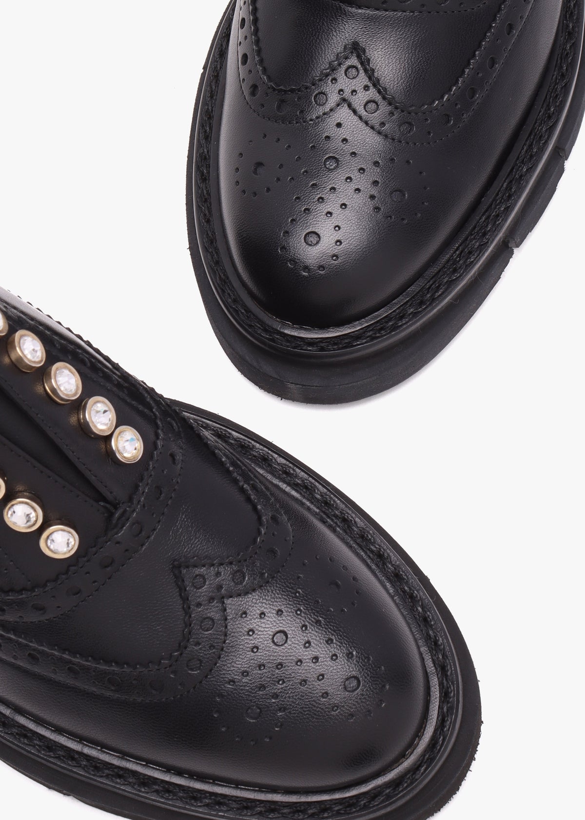 Black Leather Embellished Laceless Brogues
