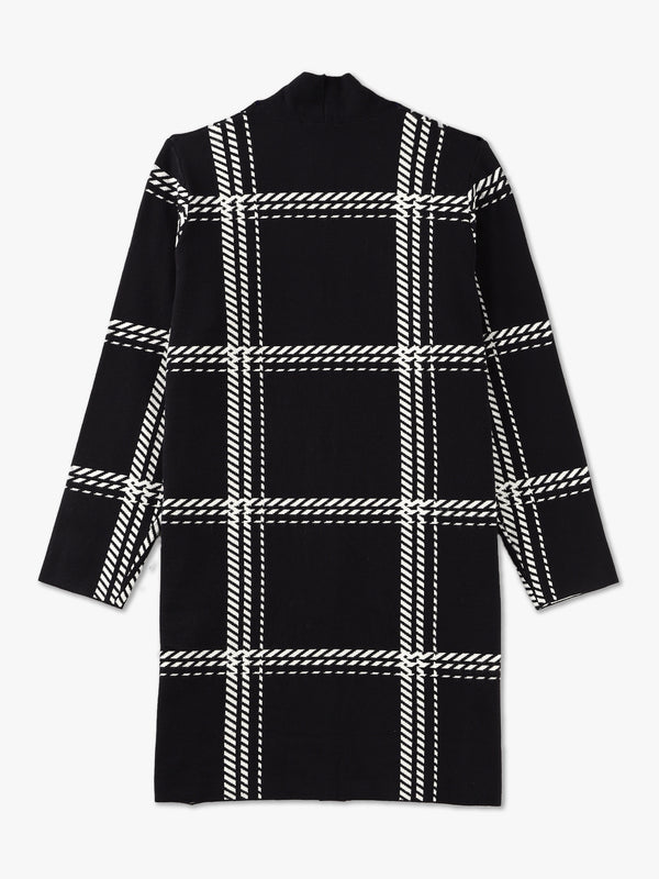Black & White Knitted Long-Line Cardigan