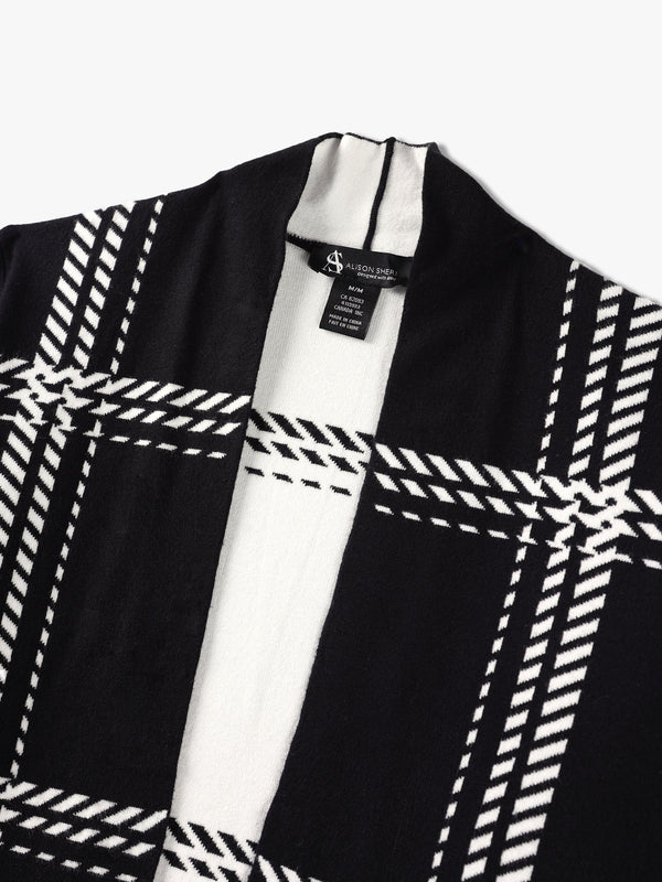 Black & White Knitted Long-Line Cardigan