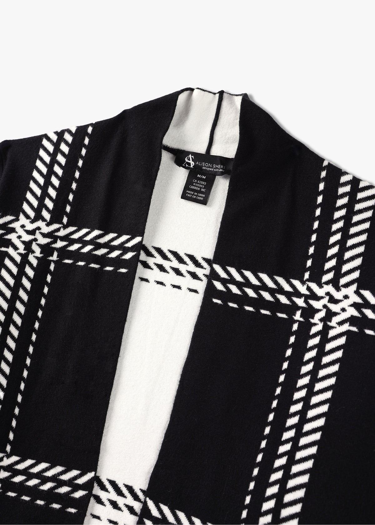 Black & White Knitted Long-Line Cardigan