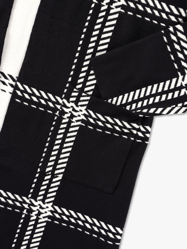 Black & White Knitted Long-Line Cardigan