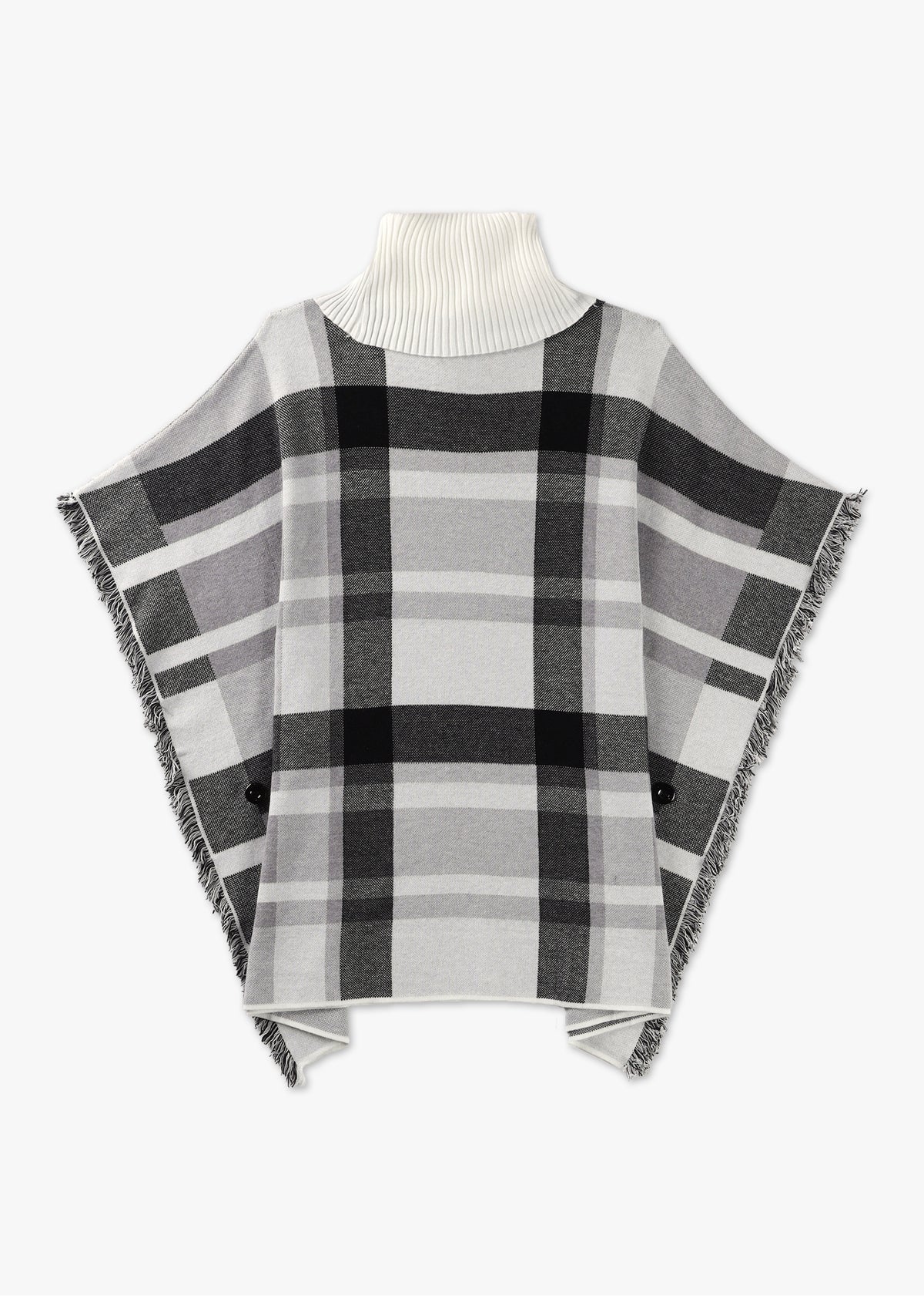 Black & White Knitted Checked Fringe Poncho