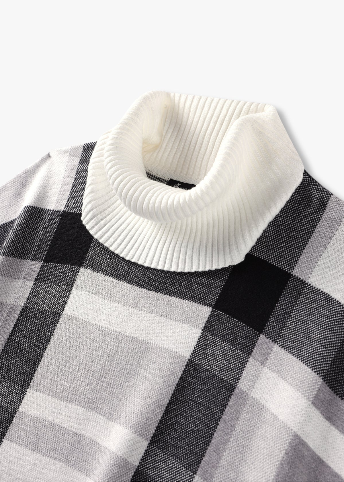 Black & White Knitted Checked Fringe Poncho