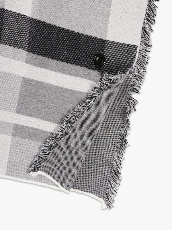 Black & White Knitted Checked Fringe Poncho