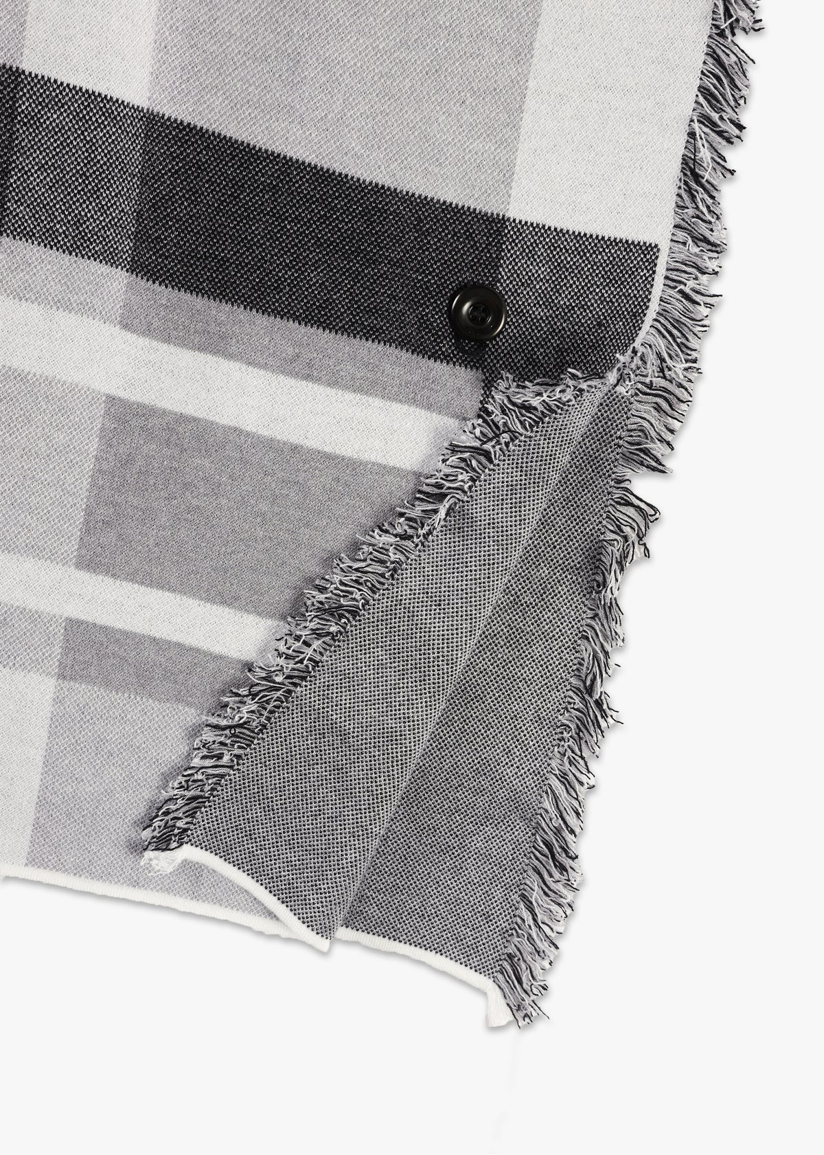 Black & White Knitted Checked Fringe Poncho
