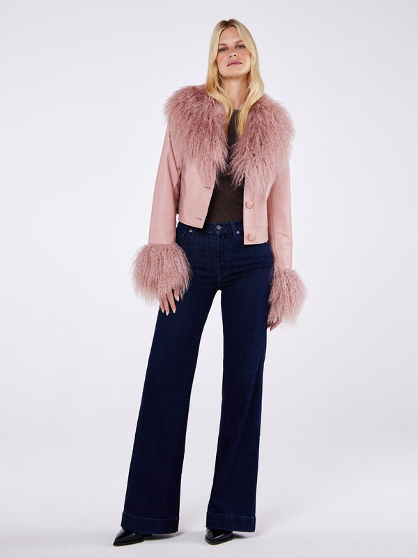 Cropped Penny Dust Pink Mongolian Trim Jacket