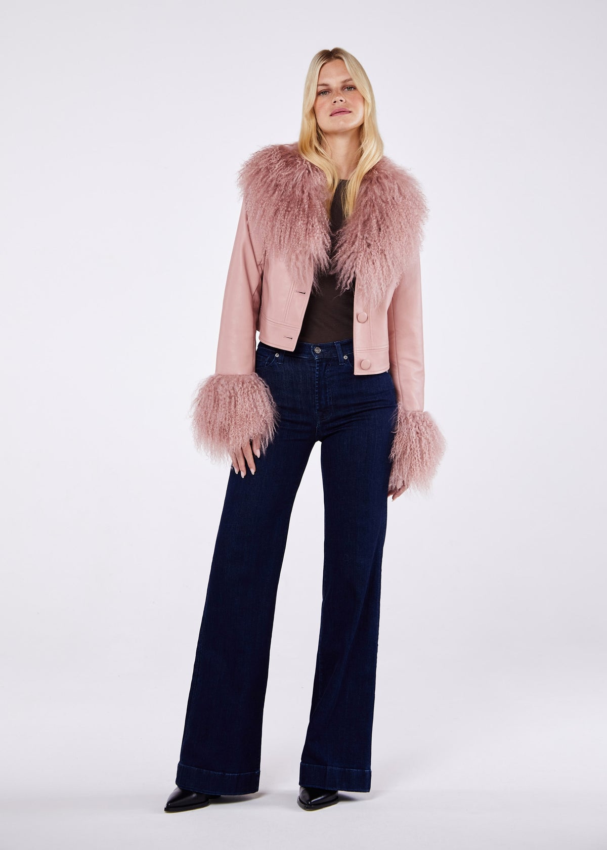 Cropped Penny Dust Pink Mongolian Trim Jacket