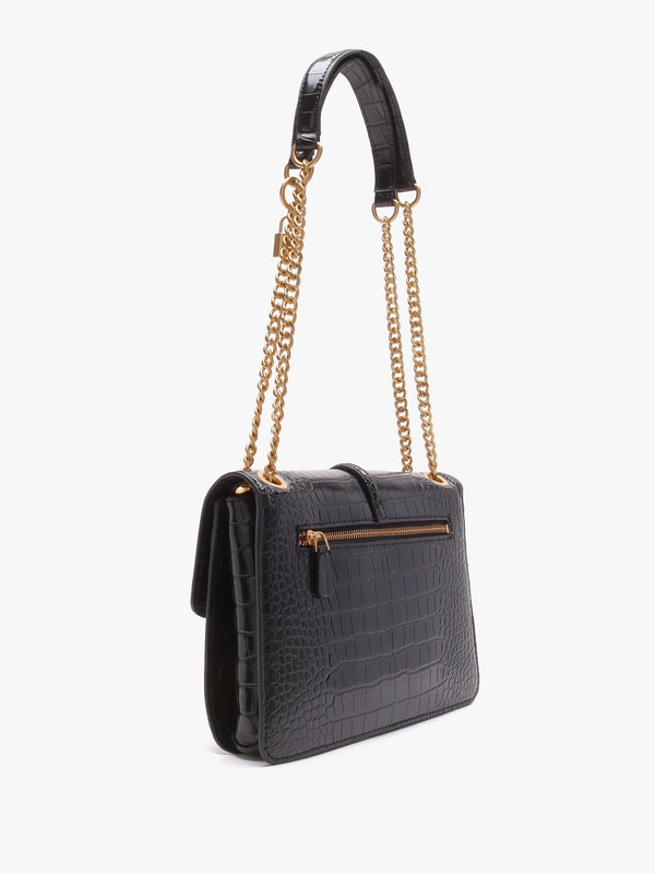James Black Moc Croc Front Flap Cross-Body Bag