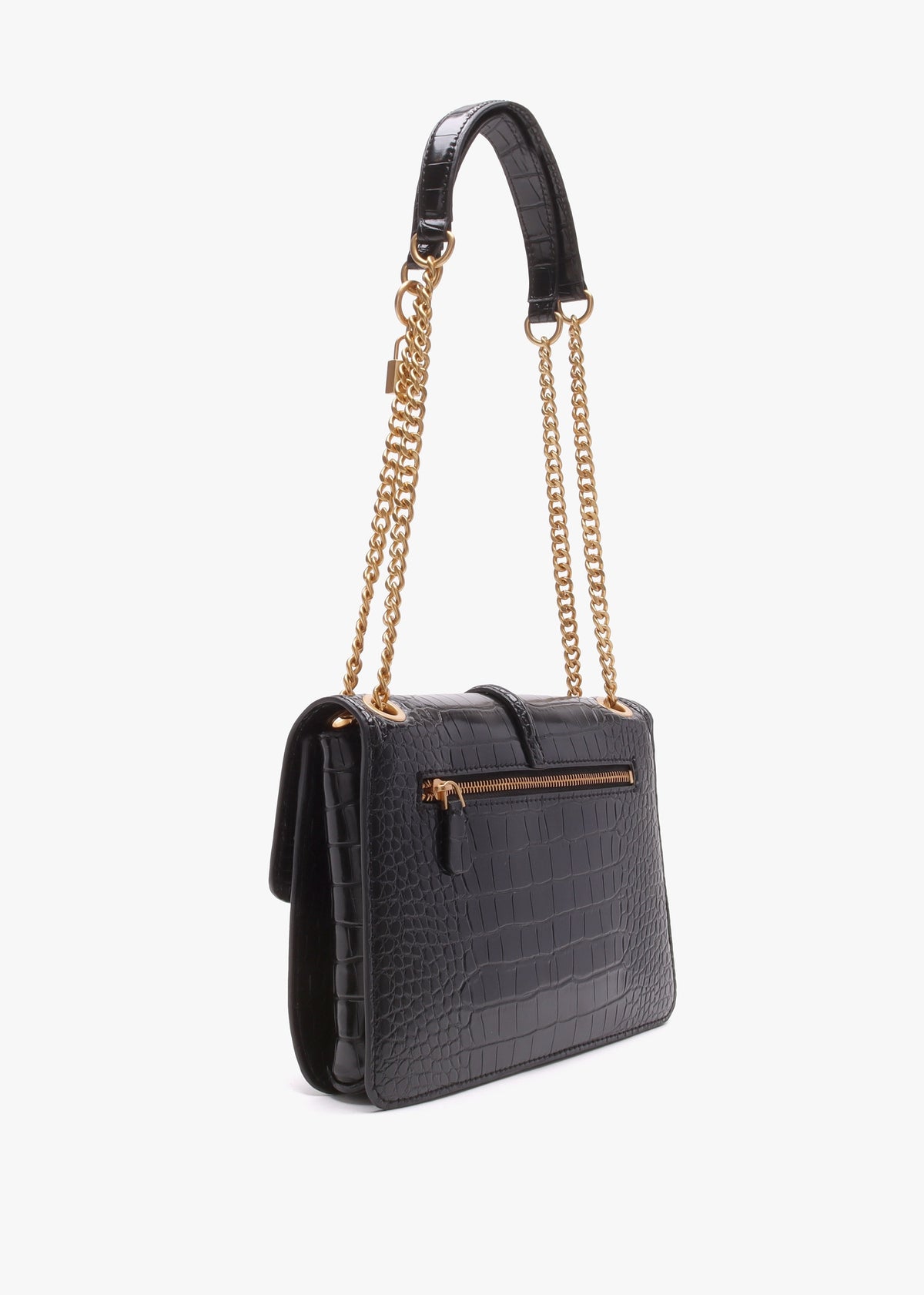 James Black Moc Croc Front Flap Cross-Body Bag