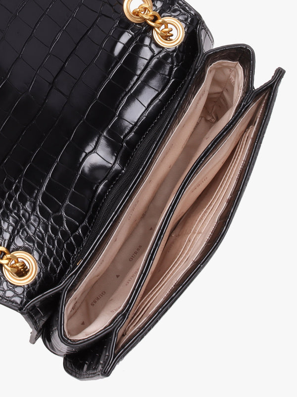 James Black Moc Croc Front Flap Cross-Body Bag