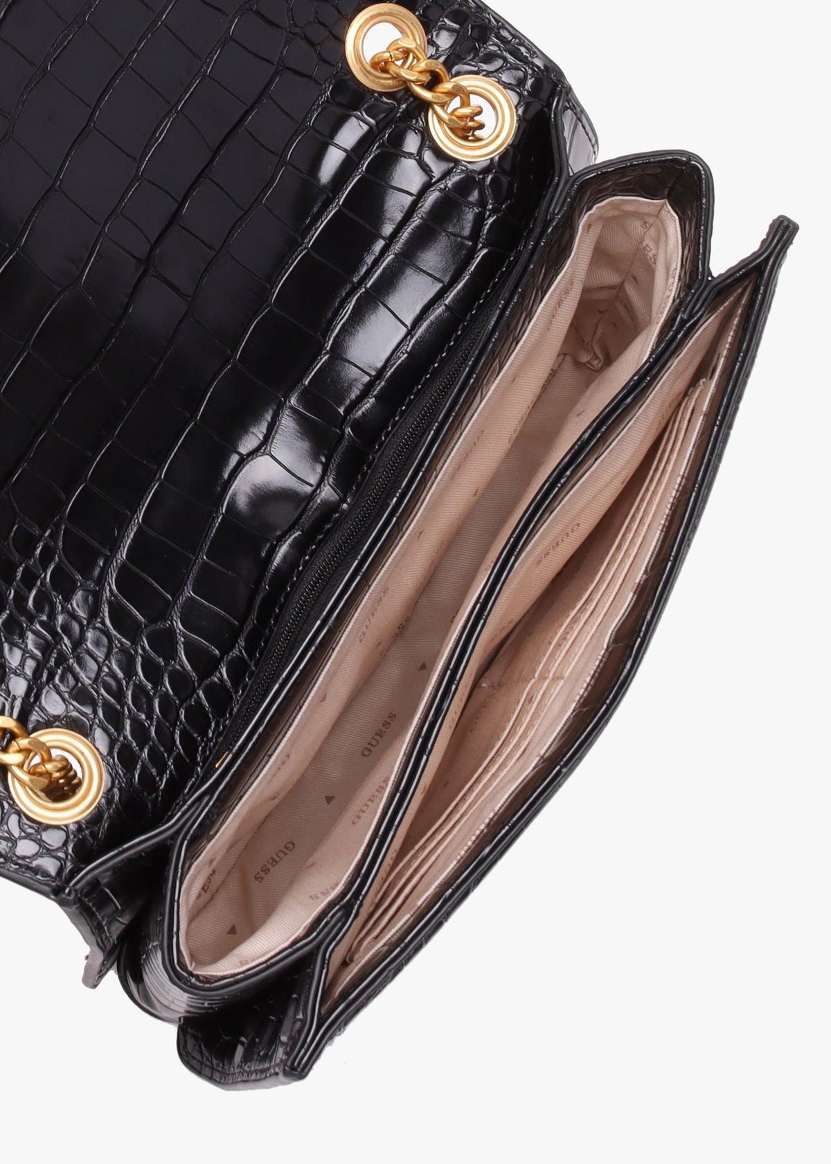 James Black Moc Croc Front Flap Cross-Body Bag