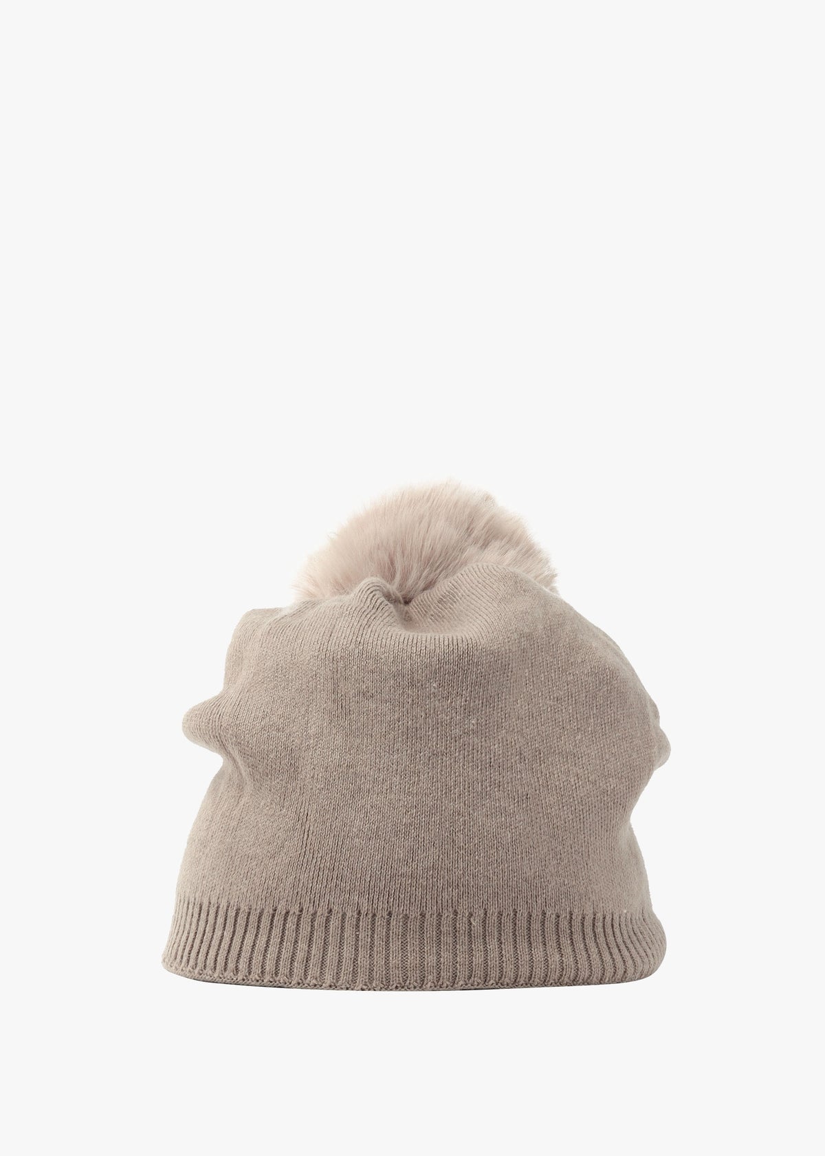 Beige Slouchy Knitted Pom Pom Hat