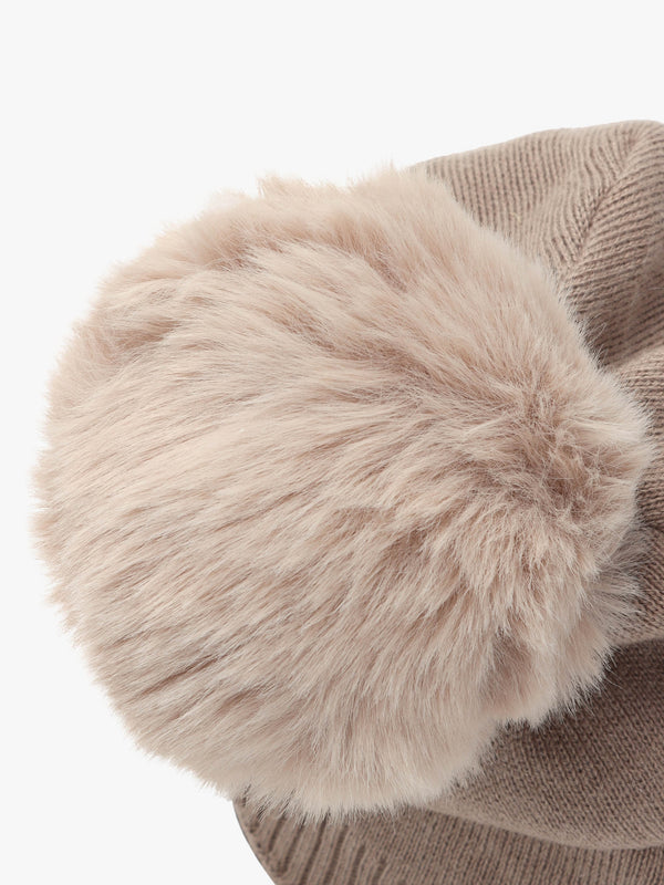Beige Slouchy Knitted Pom Pom Hat