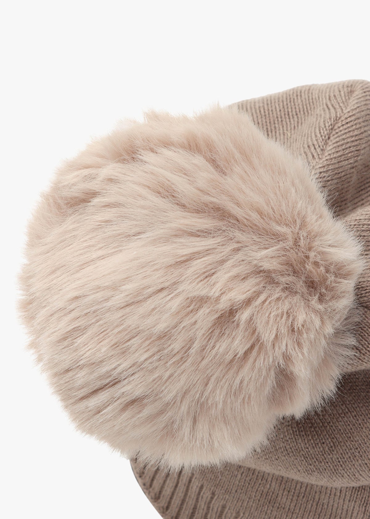 Beige Slouchy Knitted Pom Pom Hat