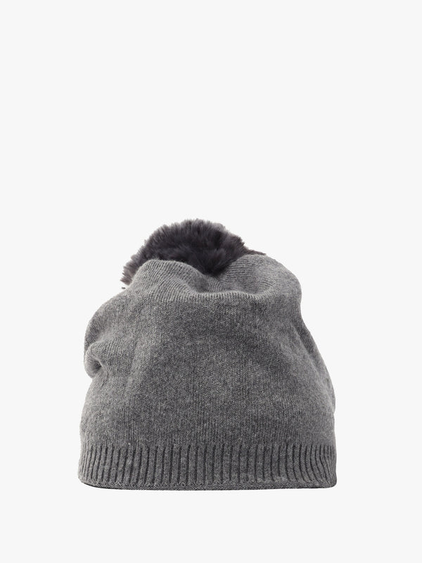 Grey Slouchy Knitted Pom Pom Hat