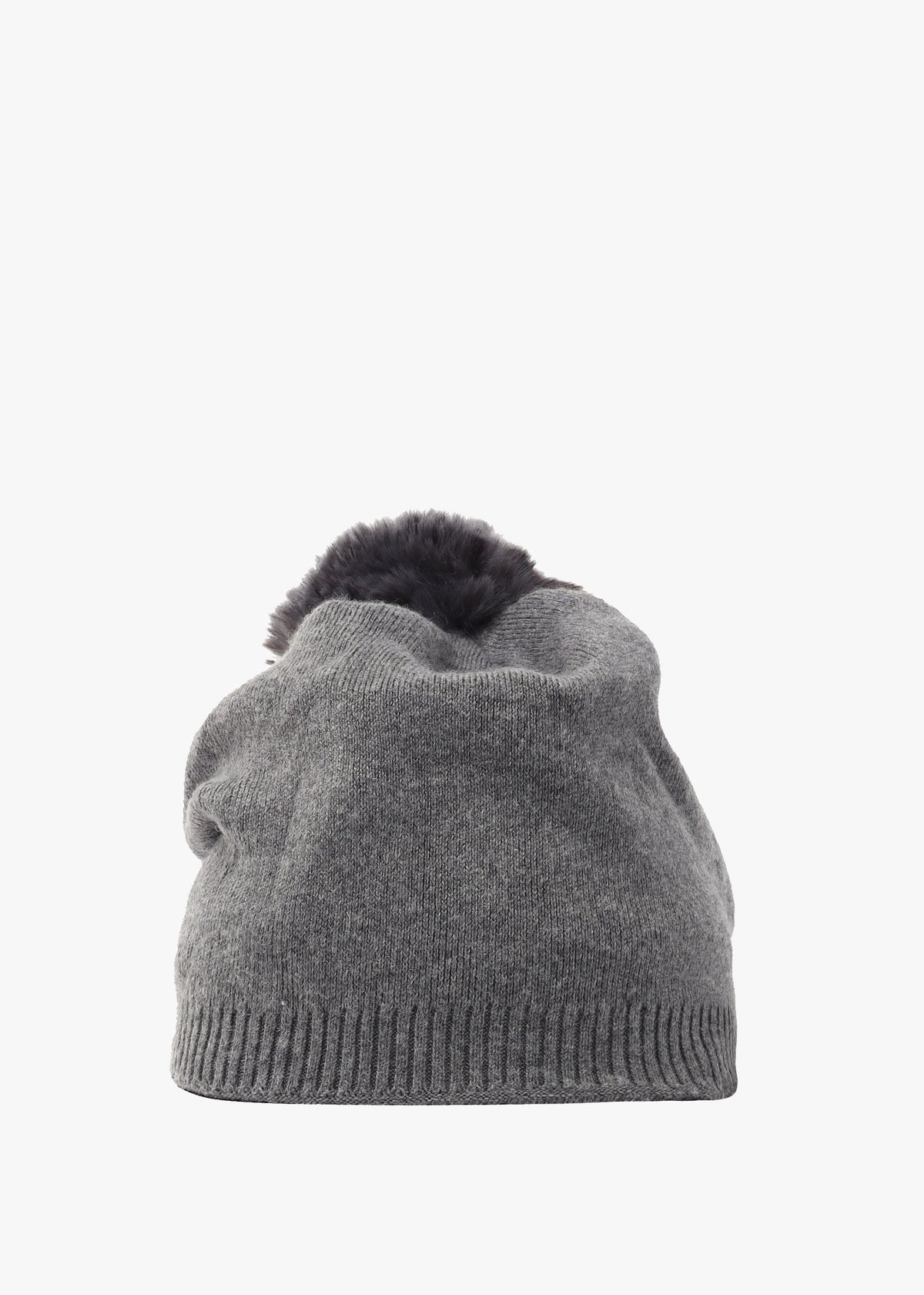 Grey Slouchy Knitted Pom Pom Hat