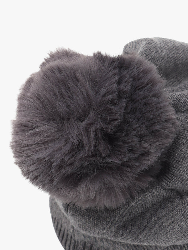 Grey Slouchy Knitted Pom Pom Hat
