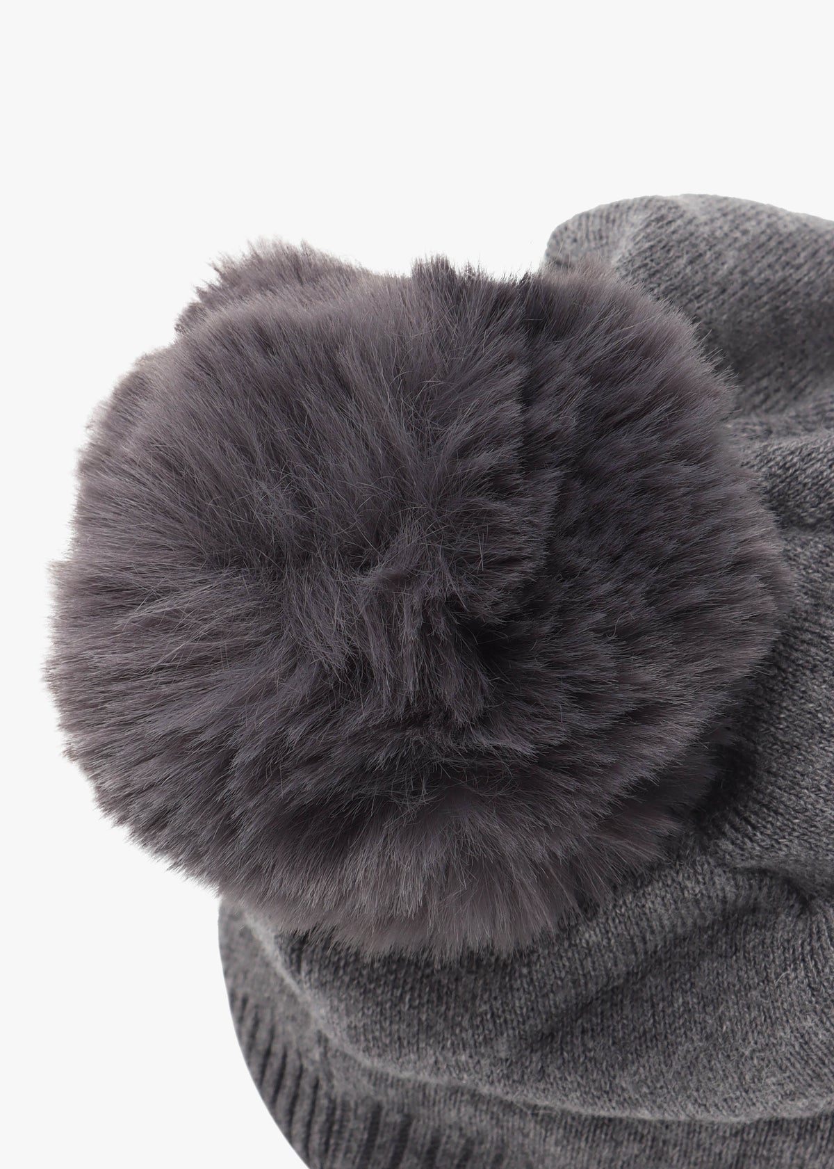 Grey Slouchy Knitted Pom Pom Hat