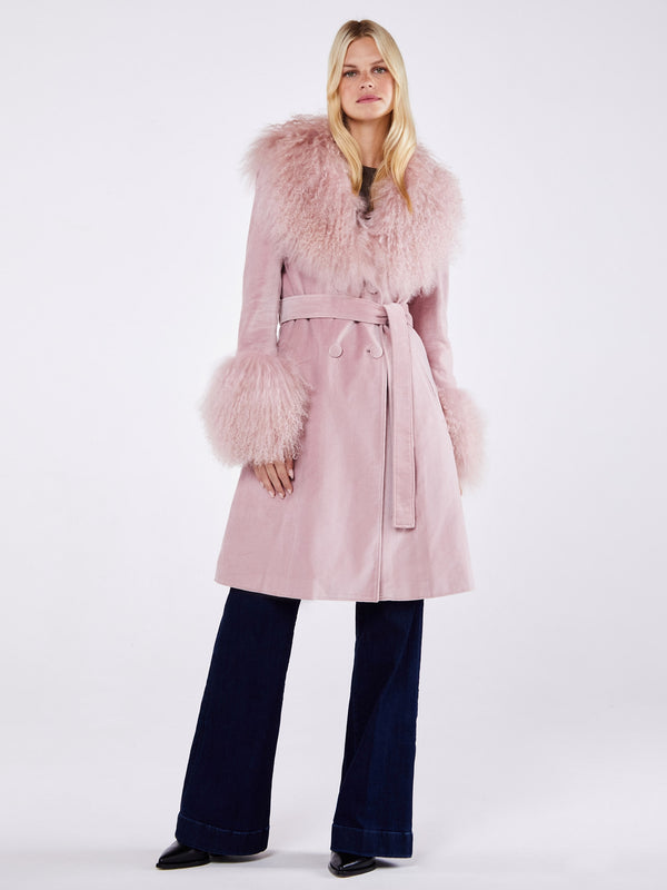 Penny 70’s Dusty Pink Mongolian Lambswool Long-Line Coat