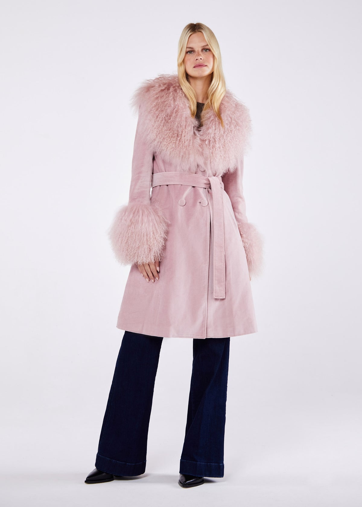 Penny 70’s Dusty Pink Mongolian Lambswool Long-Line Coat