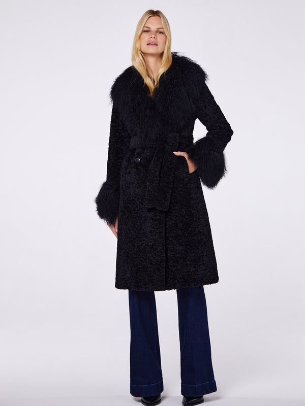 Penny 70’s Black Mongolian Lambswool Long-Line Coat