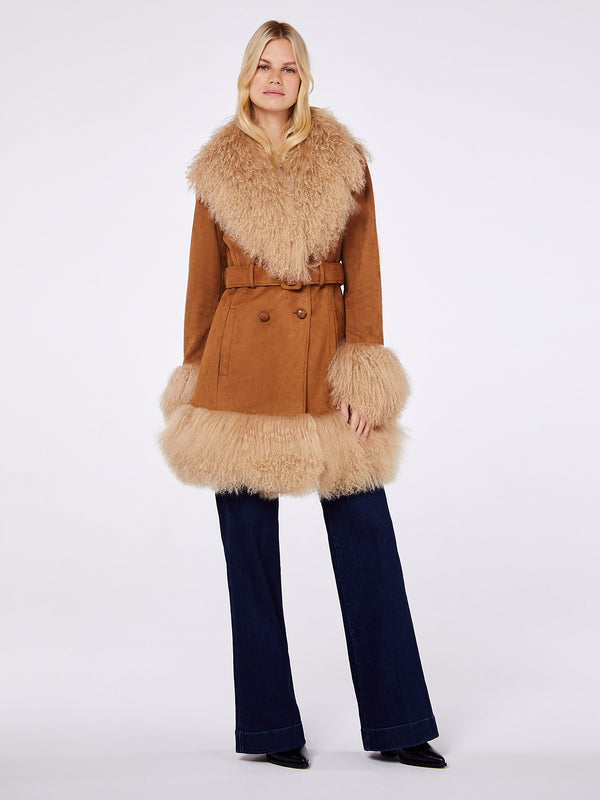 Daisy 70’s Tan Caramel Mongolian Lambswool Mid-Length Coat