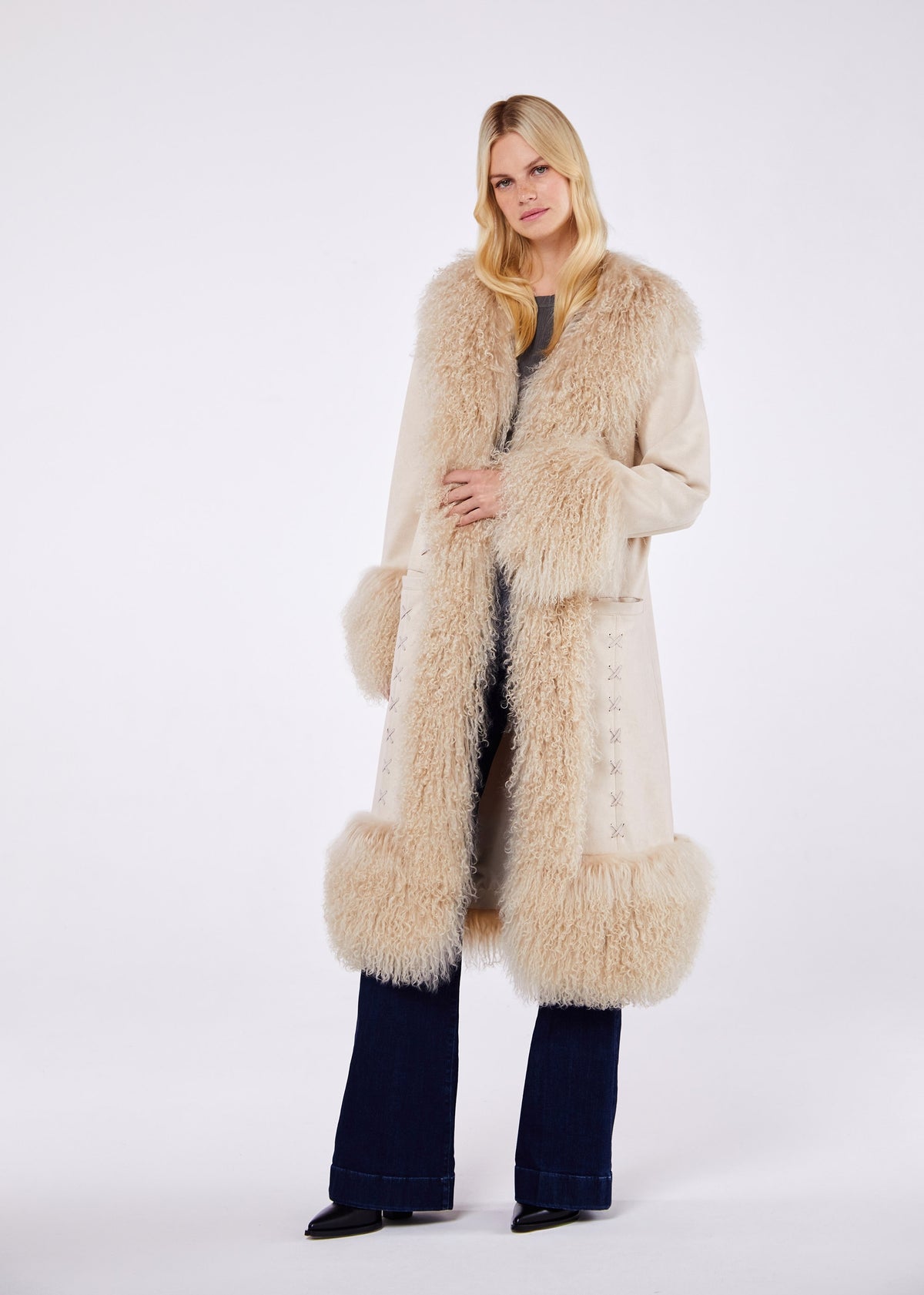 Lolly 70’s Biscotti Mongolian Lambswool Long-Length Coat