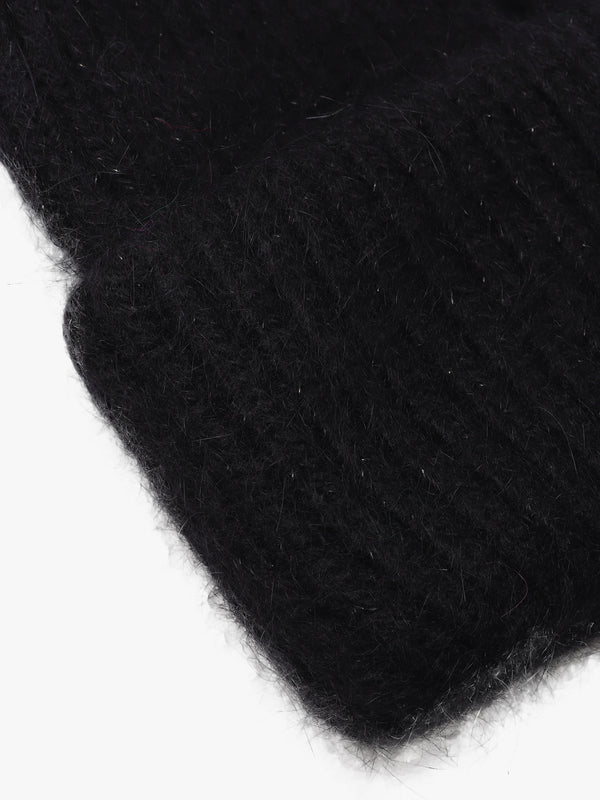Black Cashmere Blend Beanie Hat