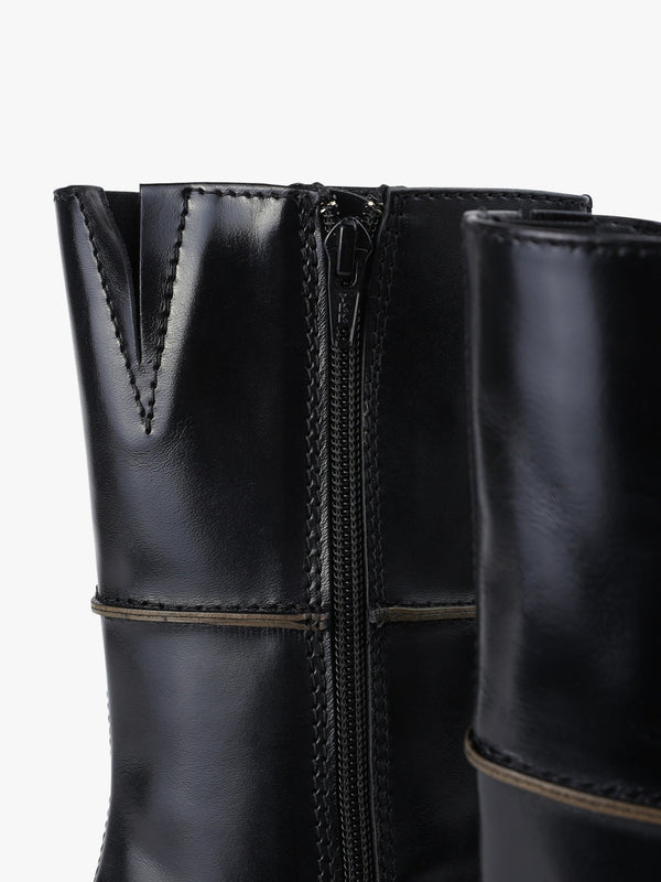 Dahlia Black Leather Square Toe Calf Boots