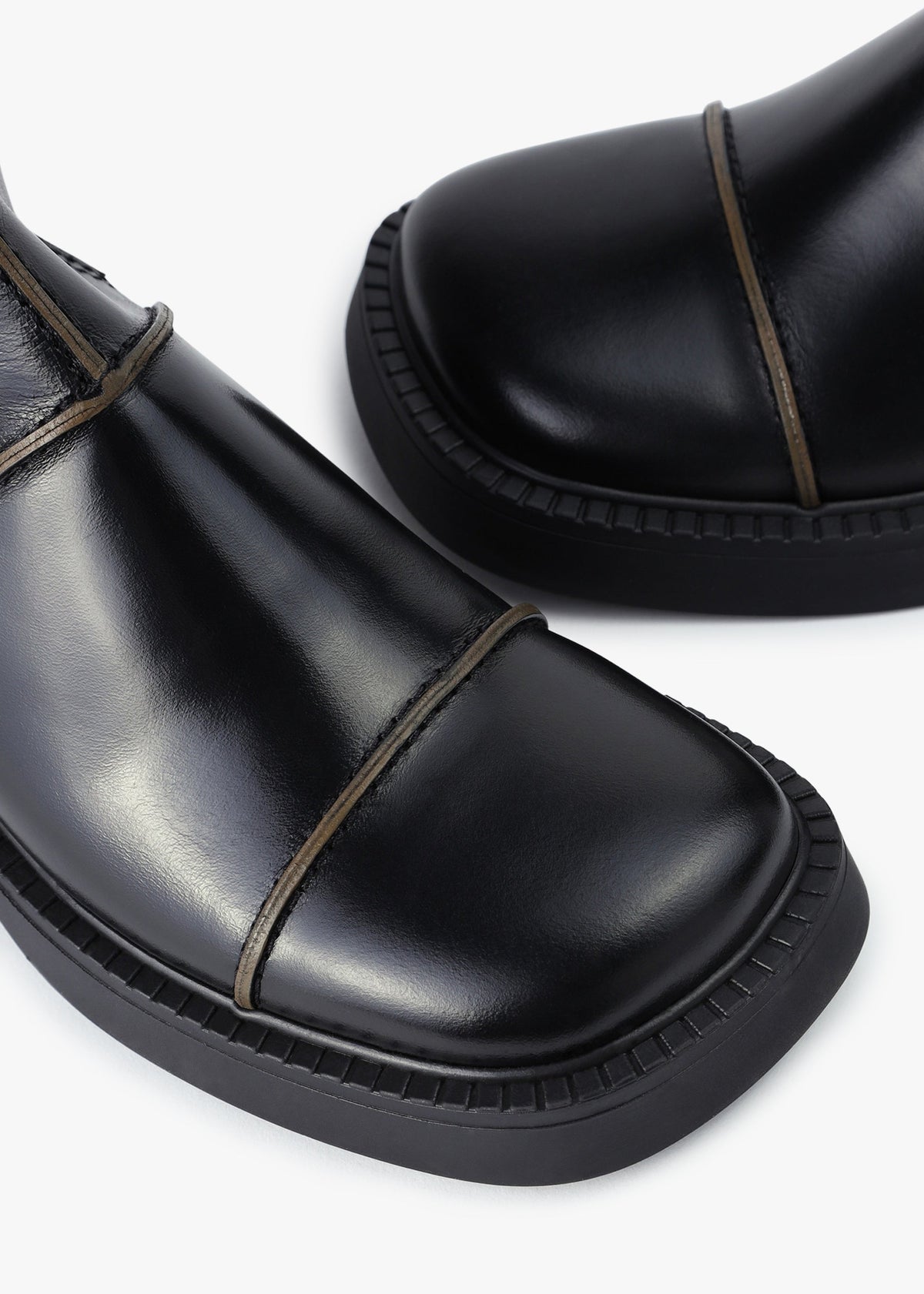 Dahlia Black Leather Square Toe Calf Boots