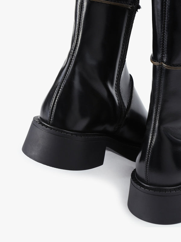 Dahlia Black Leather Square Toe Calf Boots