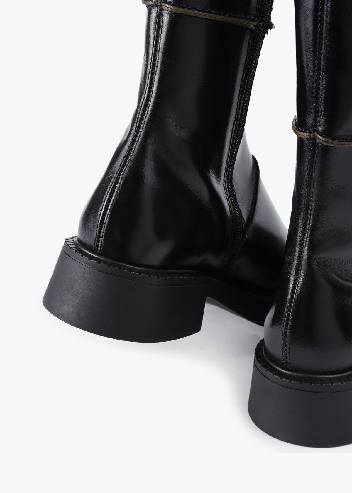 Dahlia Black Leather Square Toe Calf Boots