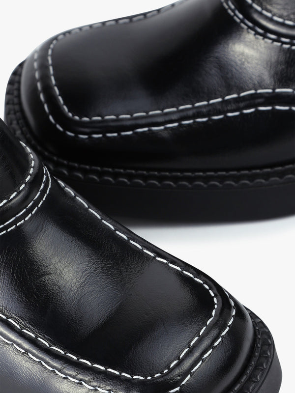 Malene Black Leather Block Heel Calf Boots
