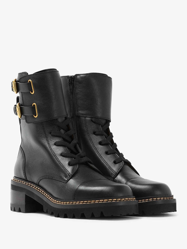 Mallory Black Leather Buckled Biker Boots