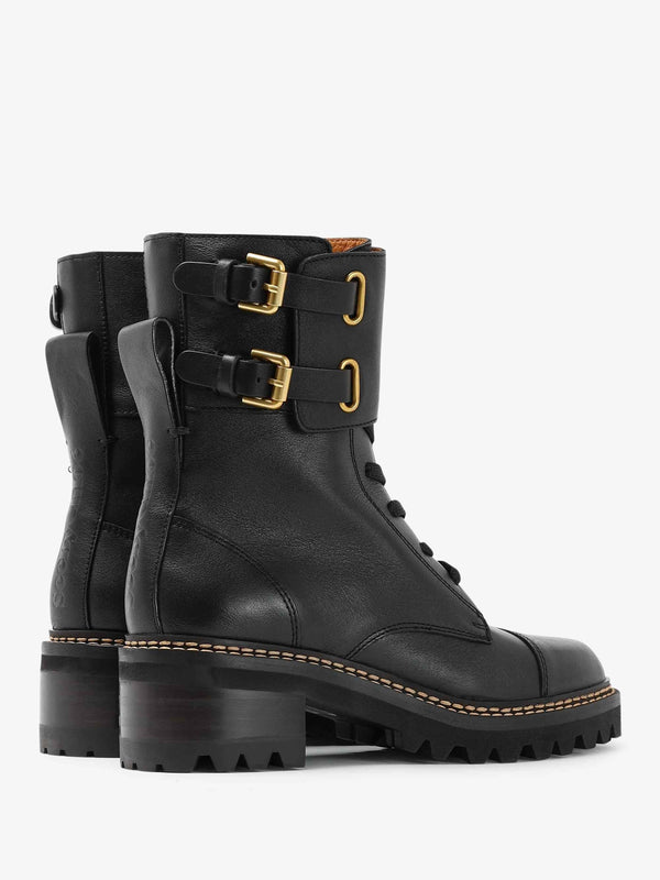 Mallory Black Leather Buckled Biker Boots