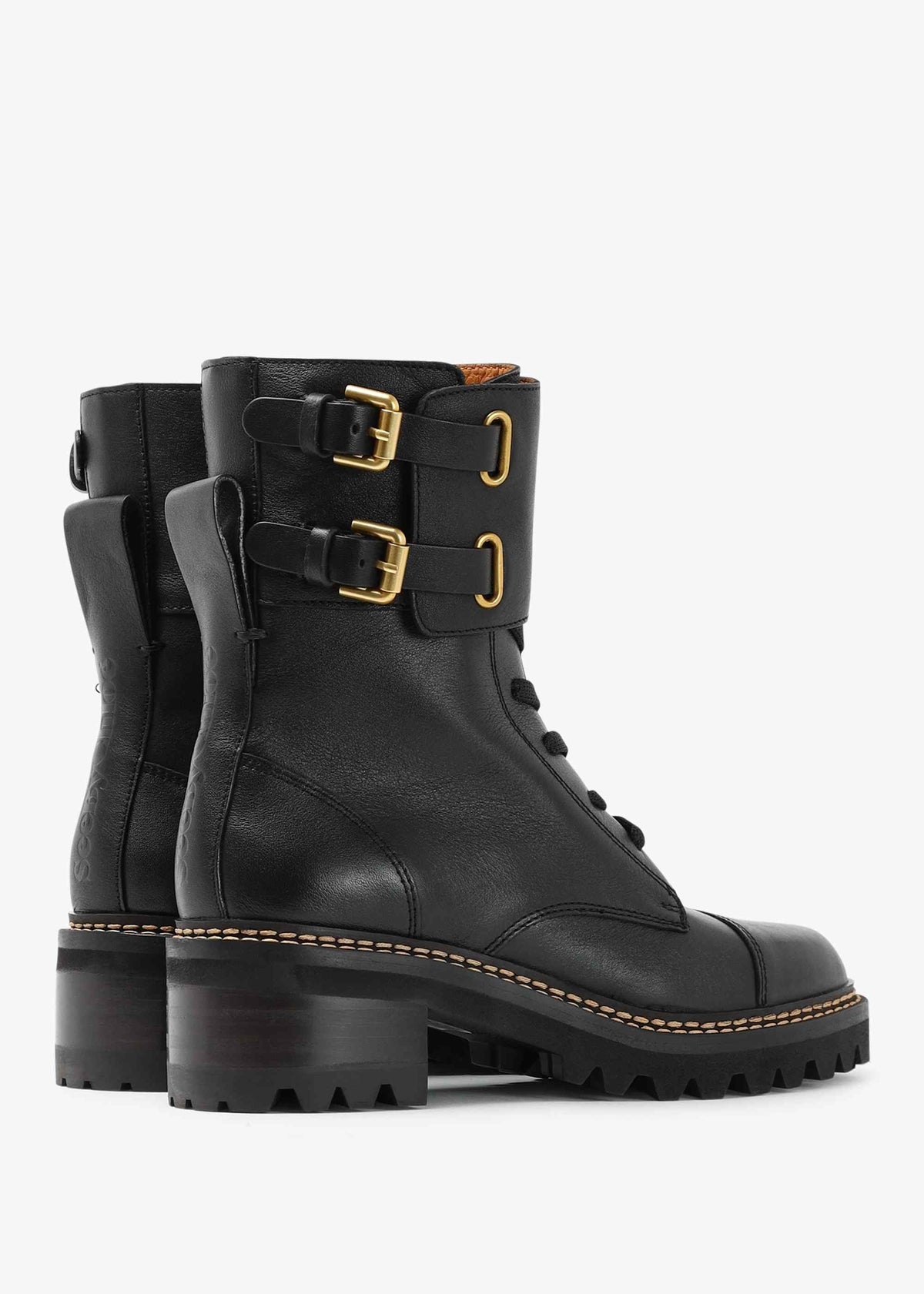 Mallory Black Leather Buckled Biker Boots