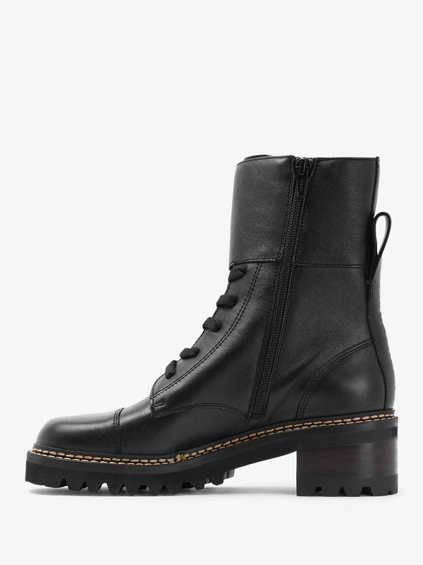 Mallory Black Leather Buckled Biker Boots
