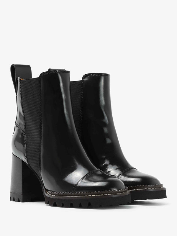 Mallory Black Leather Heeled Chelsea Boots